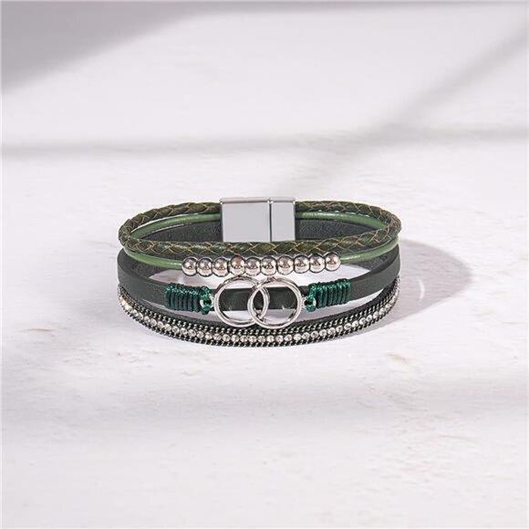 Boho Wrap Bracelets Leather Cuff Bangle Gold Beaded Bracelets for Women - Picture 4 of 7